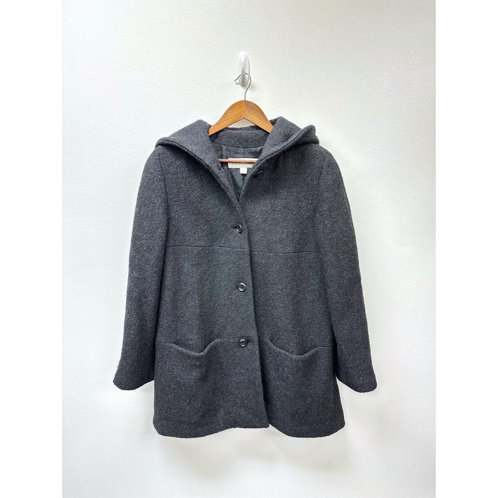 Vintage Liz Claiborne Boiled Wool Hooded Jacket Charcoal Grey 12